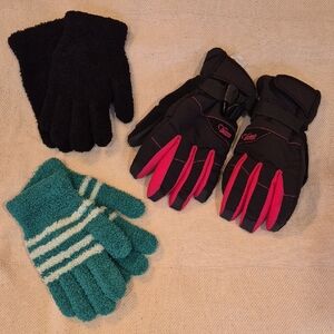 Kids Winter Gloves Set - Black, Pink, Teal